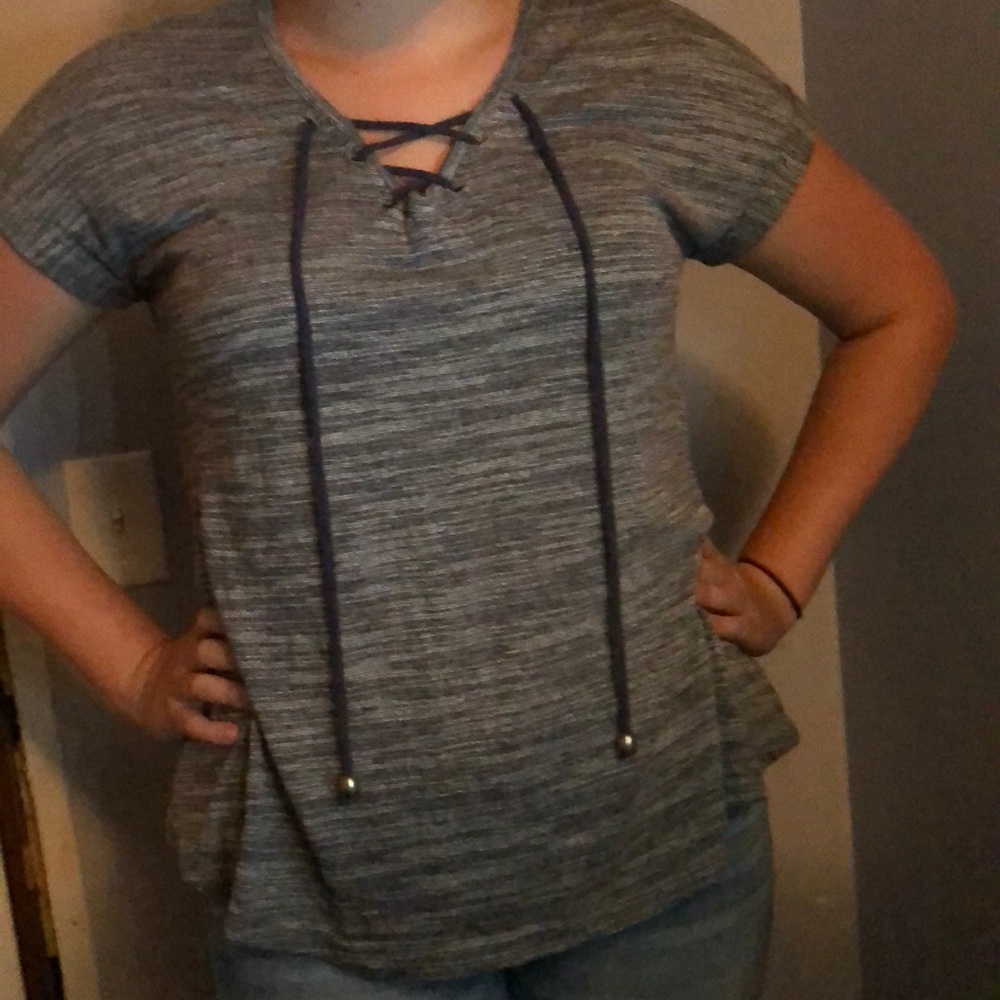 Blue/Grey Tee with cross detail in front